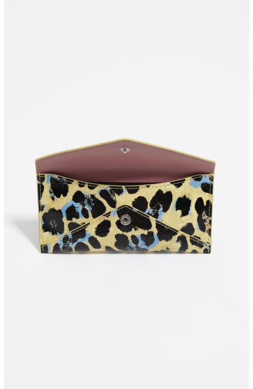 Bimba Y Lola Textured Shiny Leopard Flap Card Holder In Green