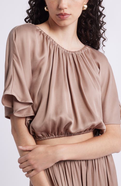 Nordstrom Flutter Sleeve Crop Top In Brown
