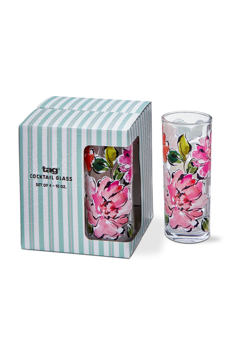 tag In Bloom Drinks Glass S/4 Multi Glass Spring, Main, color, Clear