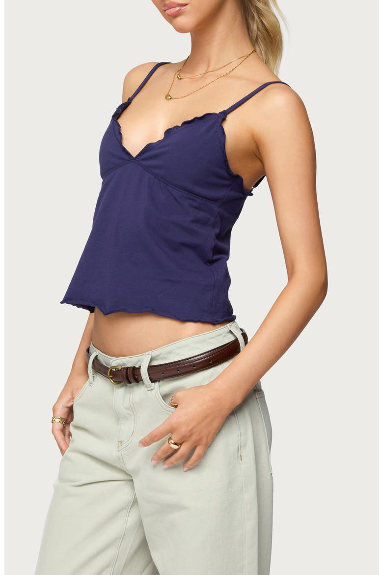 Glendon Lettuce Edge Crop Stretch Cotton Camisole, Alternate, color, NAVY