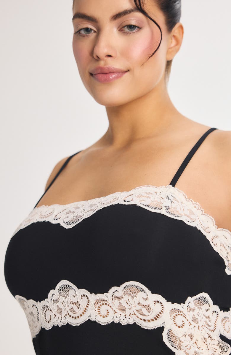 SAVAGE X FENTY Swirly Girly Chemise, Alternate, color, Black Caviar/ White Tea