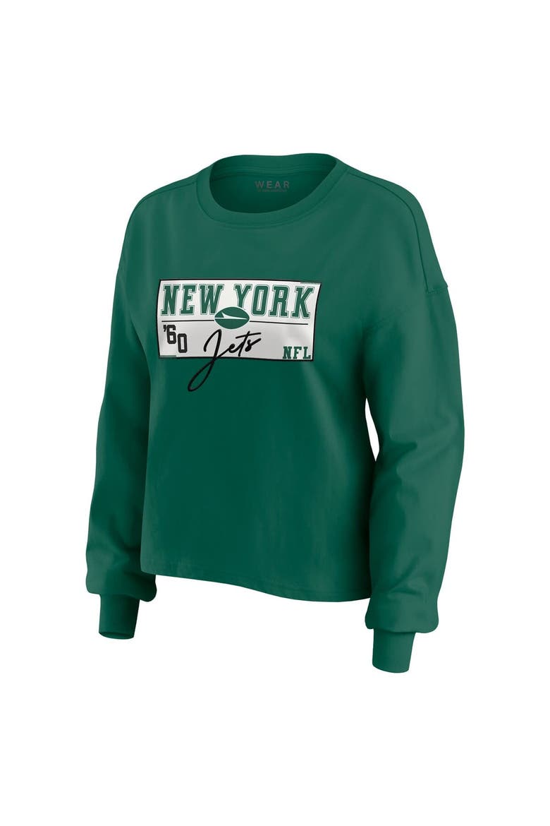Women's WEAR by Erin Andrews Green New York Jets Heavy Rugby Jersey Long Sleeve T-Shirt & Shorts Lounge Set, Alternate, color, Green