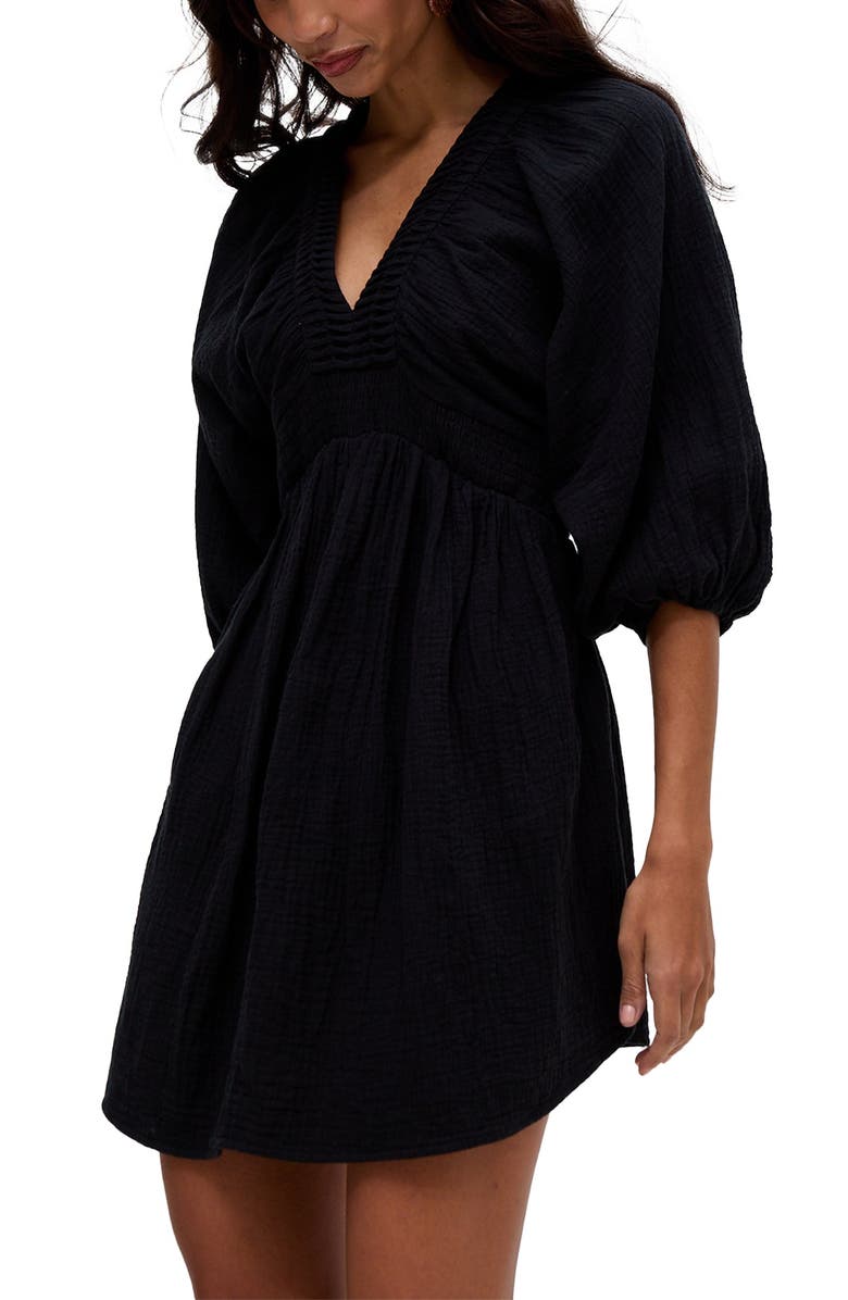 Raffya Soipoi Ruched V-Neck Midi Dress, Alternate, color, Black