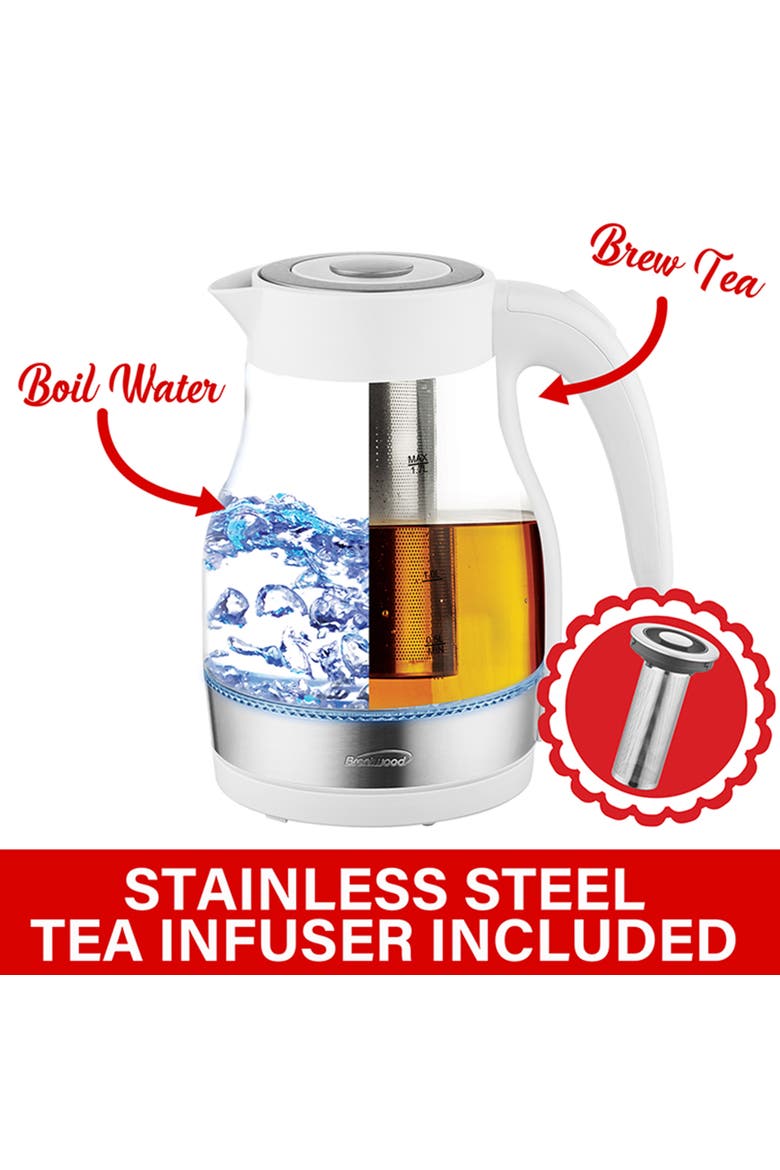 Glass 1.7 Liter Electric Kettle with Tea Infuser, Alternate, color, White