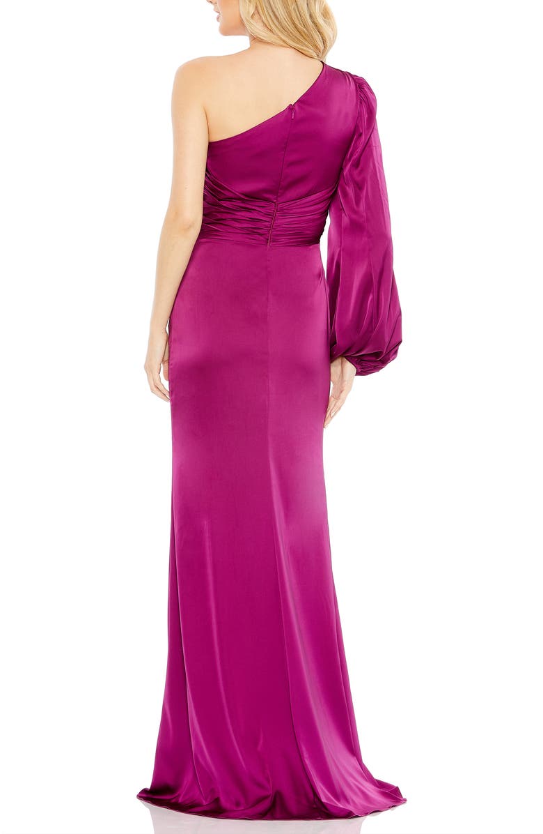 Mac Duggal Asymmetrical One Shoulder Single Long Sleeve Gown, Alternate, color, Fuchsia