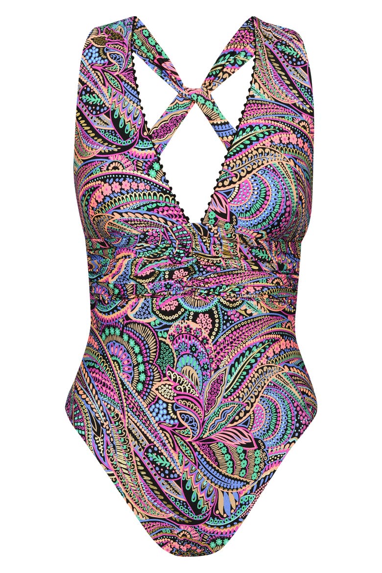 Disco Plunge One-Piece Swimsuit, Alternate, color, PURPLE MULTI
