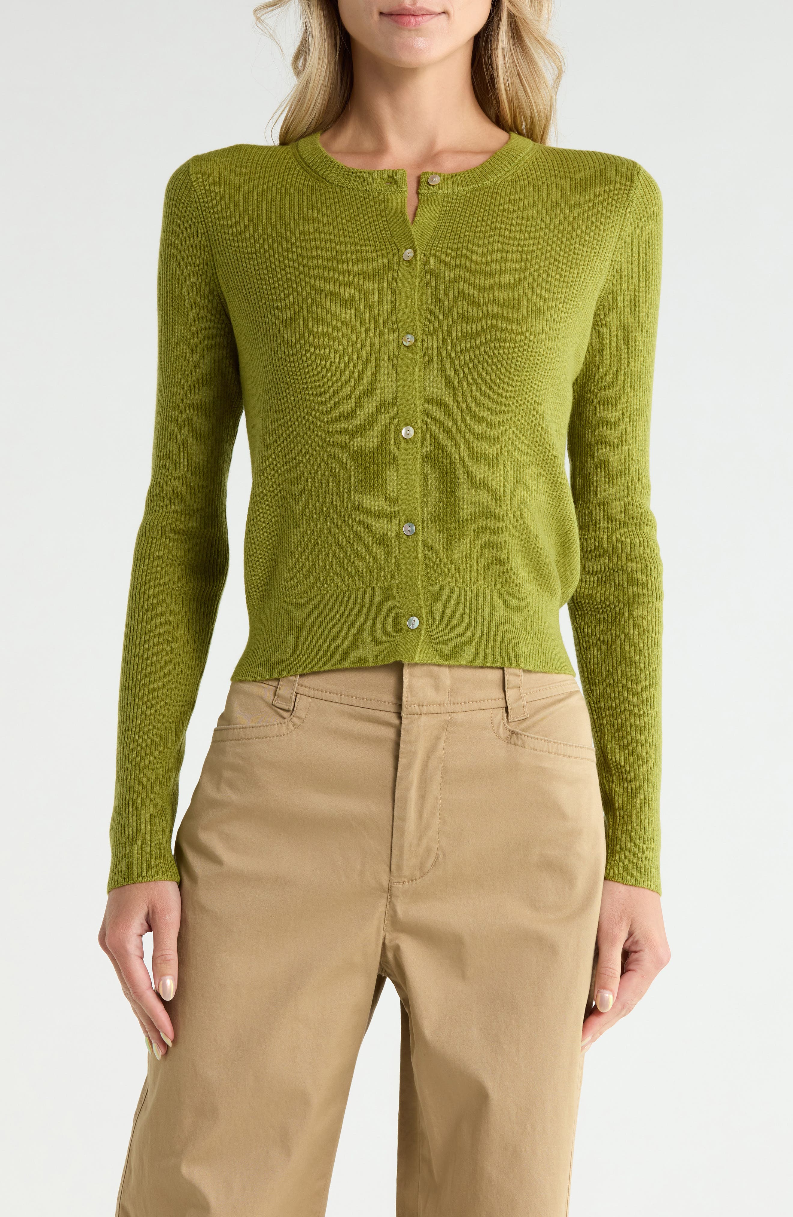 Wool Blend Ribbed Cardigan