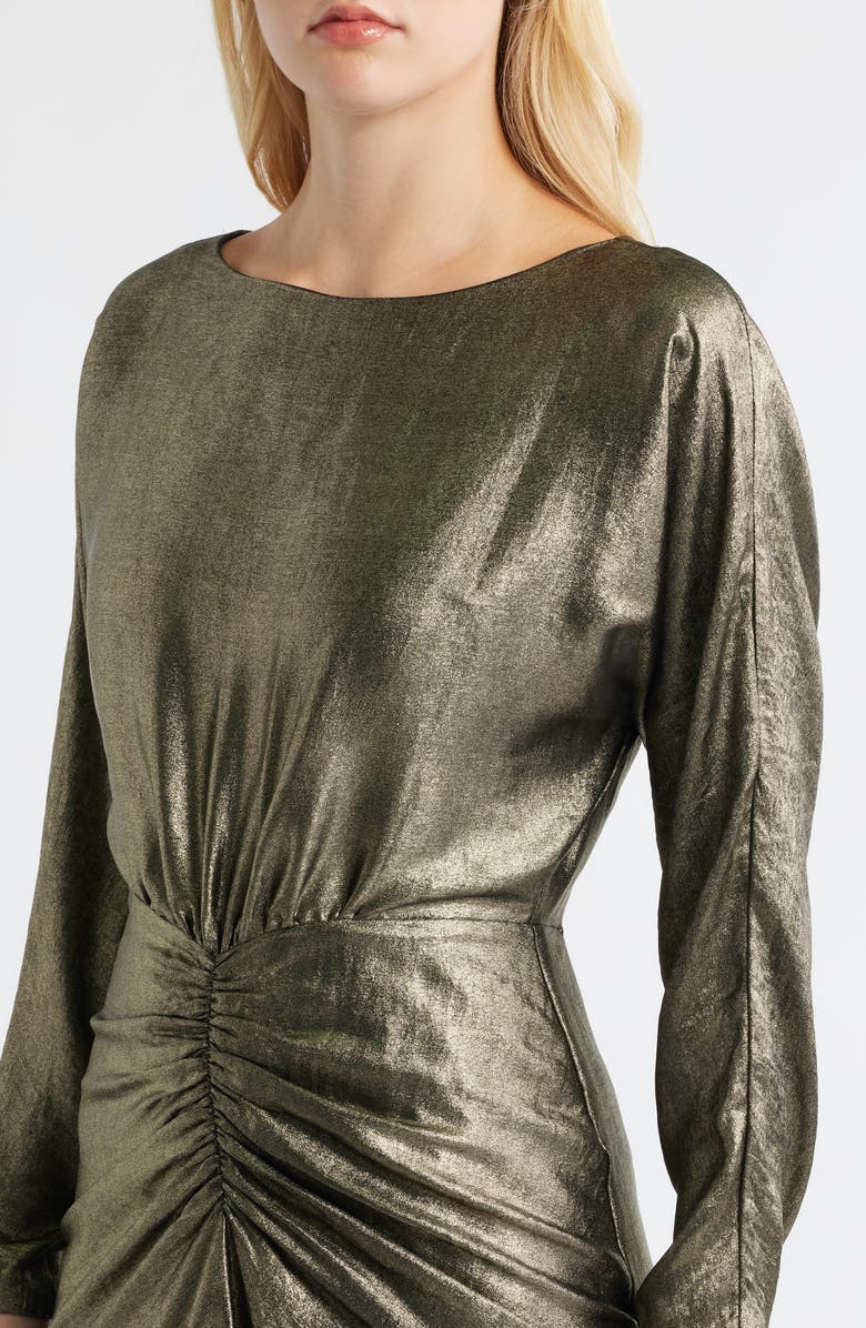 Julia Jordan Metallic Long Sleeve Gown, Alternate, color, Gold