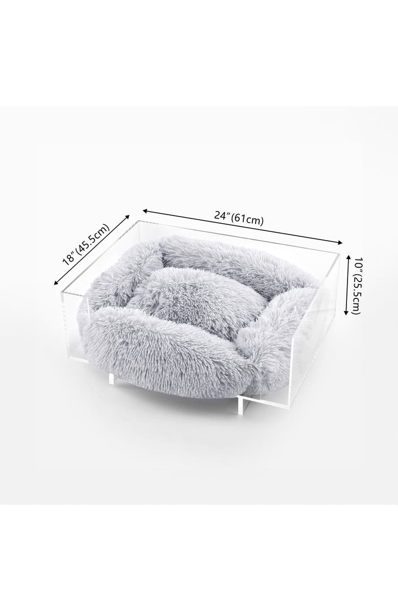 The Licker Store Carole 24" x 18" Small/Medium Modern Lucite Calming Fluffy Pet Bed with Washable Cushion, Alternate, color, Light Gray/Clear