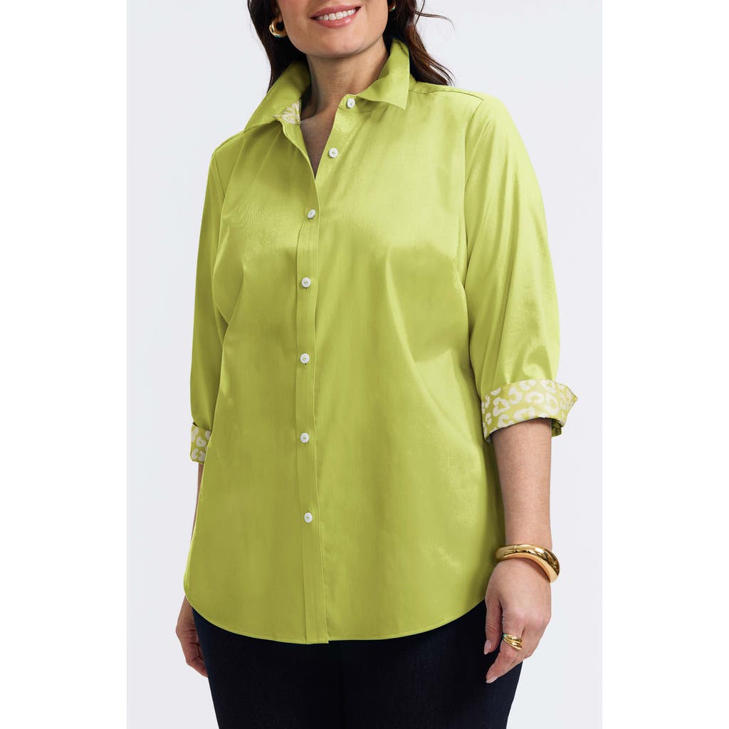 Foxcroft Margie Three-quarter Sleeve Button-up Shirt In Chartreuse