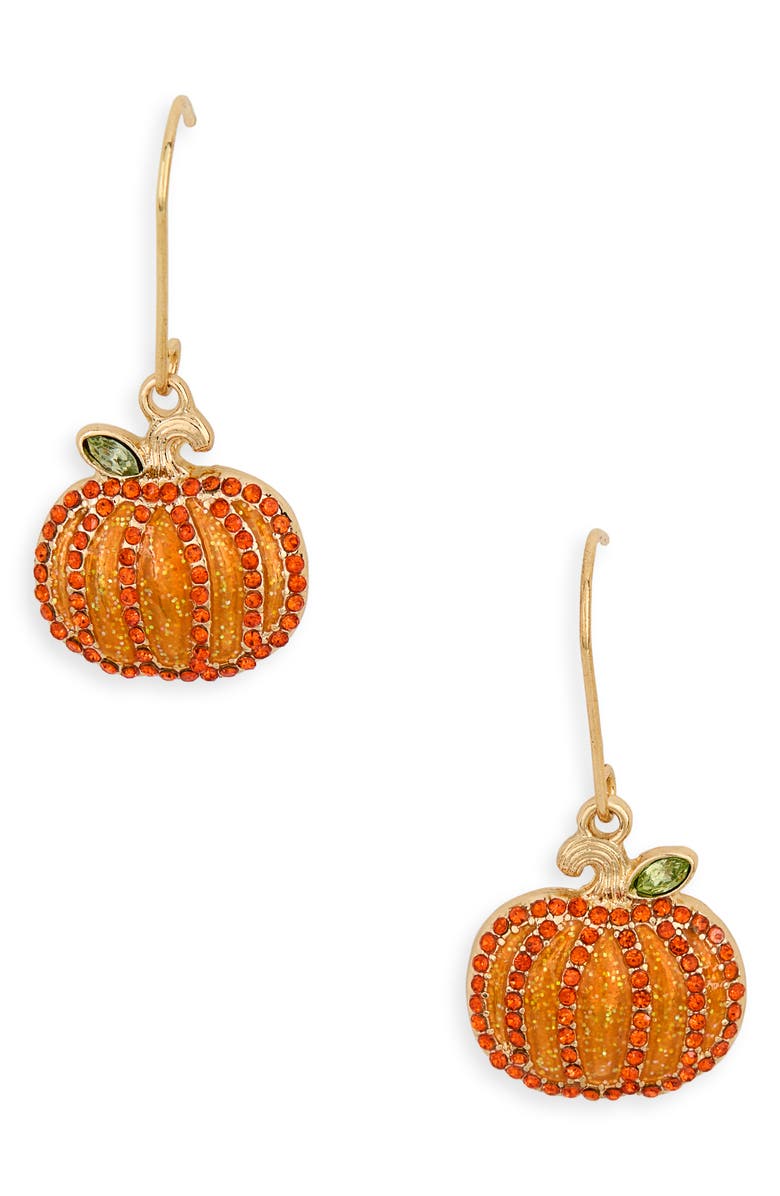 Leith Pumpkin Pavé Drop Earrings, Main, color, Orange Multi- Gold