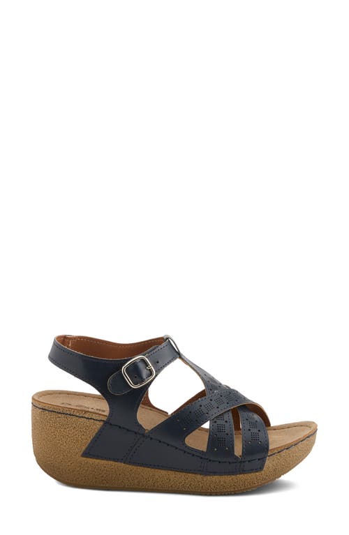 Flexus By Spring Step Perforated Wedge Sandal In Navy
