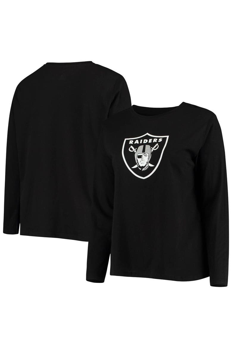 Women's Fanatics Branded Black Las Vegas Raiders Plus Size Primary Logo Long Sleeve T-Shirt, Main, color, Black