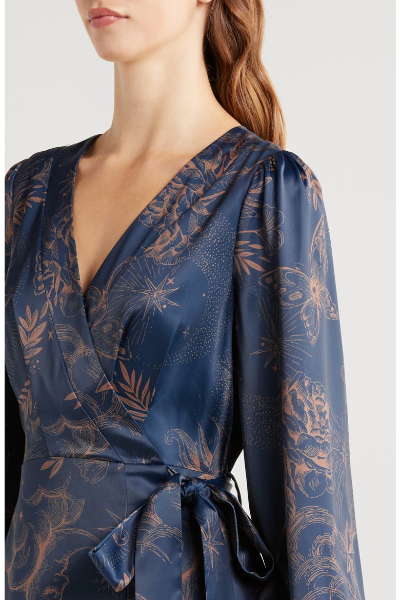 Lilian Long Sleeve Satin Maxi Wrap Dress, Alternate, color, NAVY MULTI