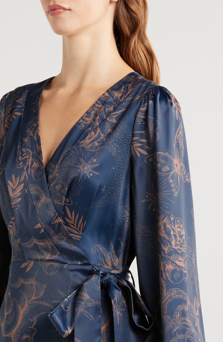 CIEBON Lilian Long Sleeve Satin Maxi Wrap Dress | Nordstromrack