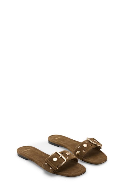 Studded Buckle Strap Slide Sandal