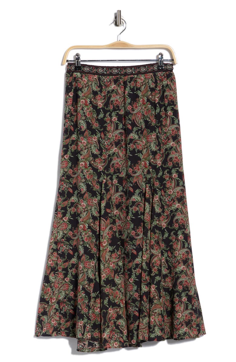 MAX STUDIO Georgette Godet Maxi Skirt, Alternate, color, Black Med Plush Paisleys