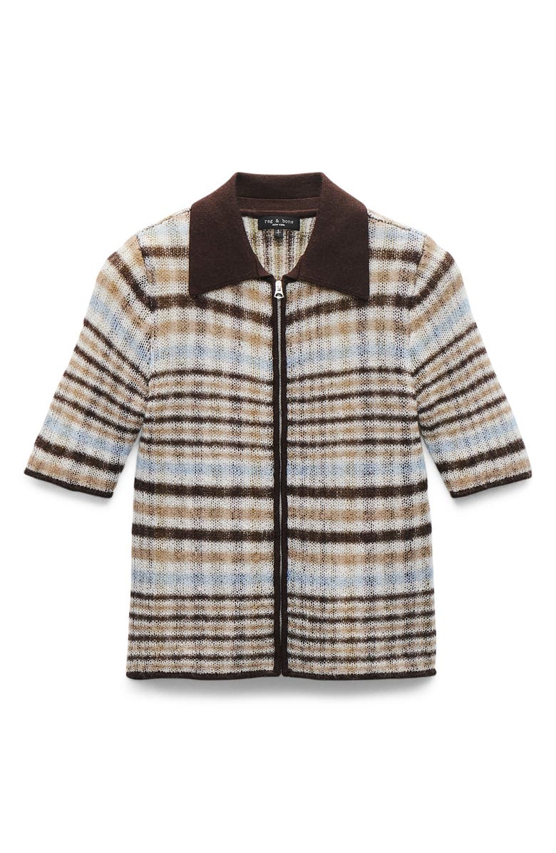 rag & bone Leva Short Sleeve Zip Cardigan, Alternate, color, Ivory Multi