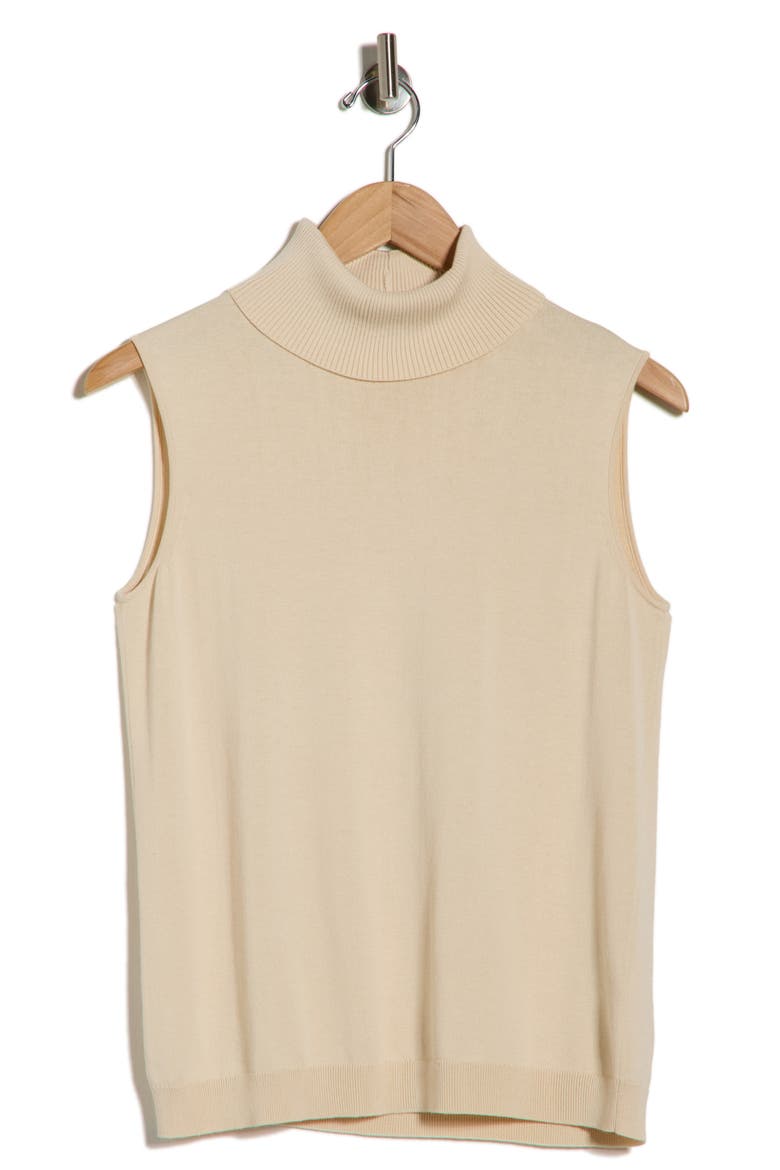 Sleeveless Turtleneck Matte Crepe Top, Alternate, color, BUFF
