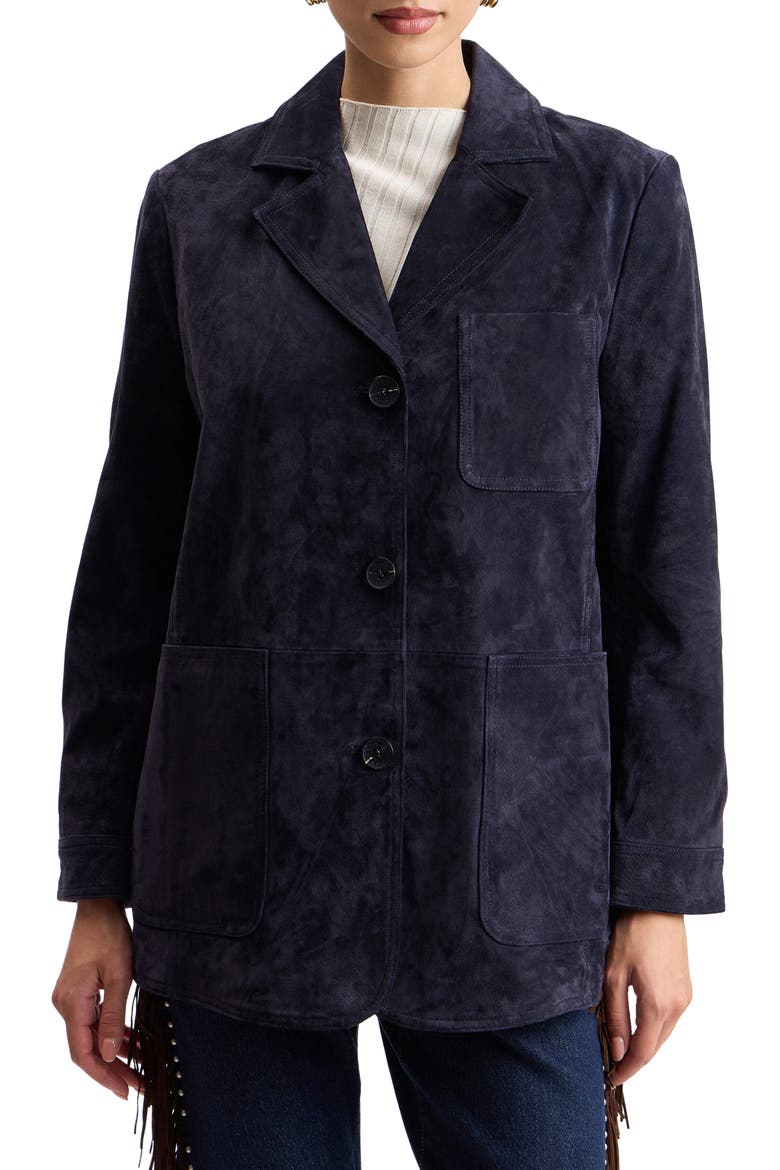 Suede Boyfriend Blazer, Main, color, IMPERIAL