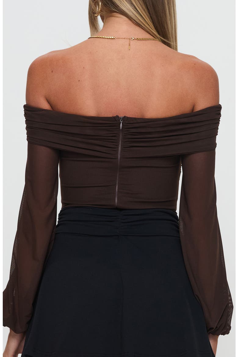 Babette Off the Shoulder Bodysuit, Alternate, color, BROWN
