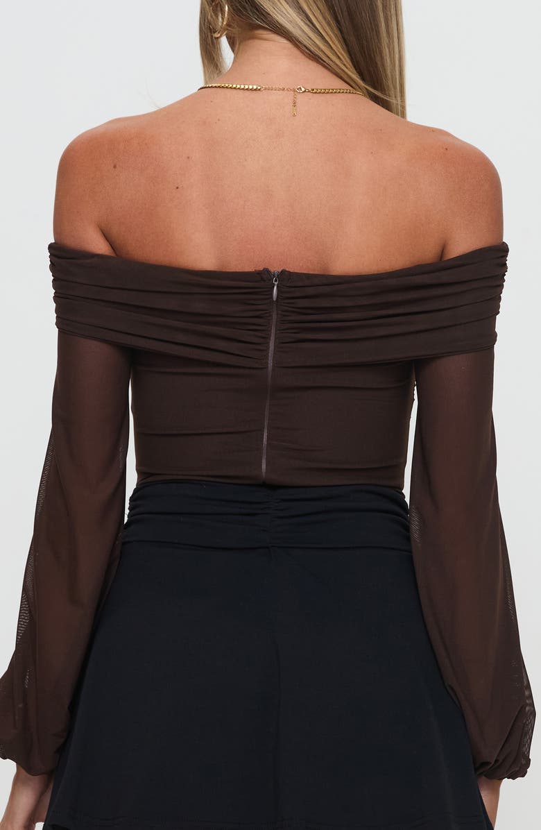 Princess Polly Babette Off the Shoulder Bodysuit, Alternate, color, Brown