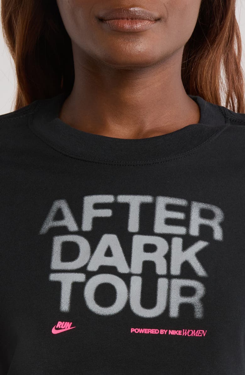 Nike After Dark Tour Oversized Long-Sleeve Crop Graphic T-Shirt, Alternate, color, Black
