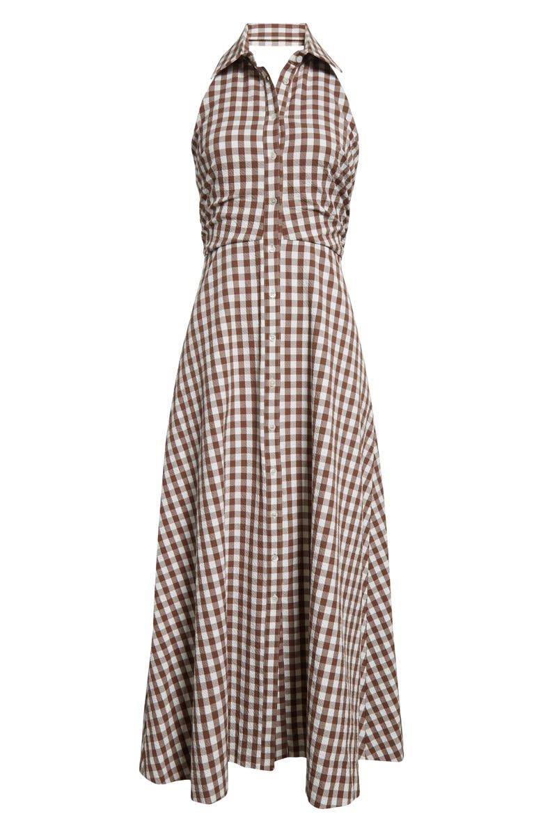 Veronica Beard Mackey Gingham Halter Neck Stretch Cotton Dress, Alternate, color, Light Chickory Dove