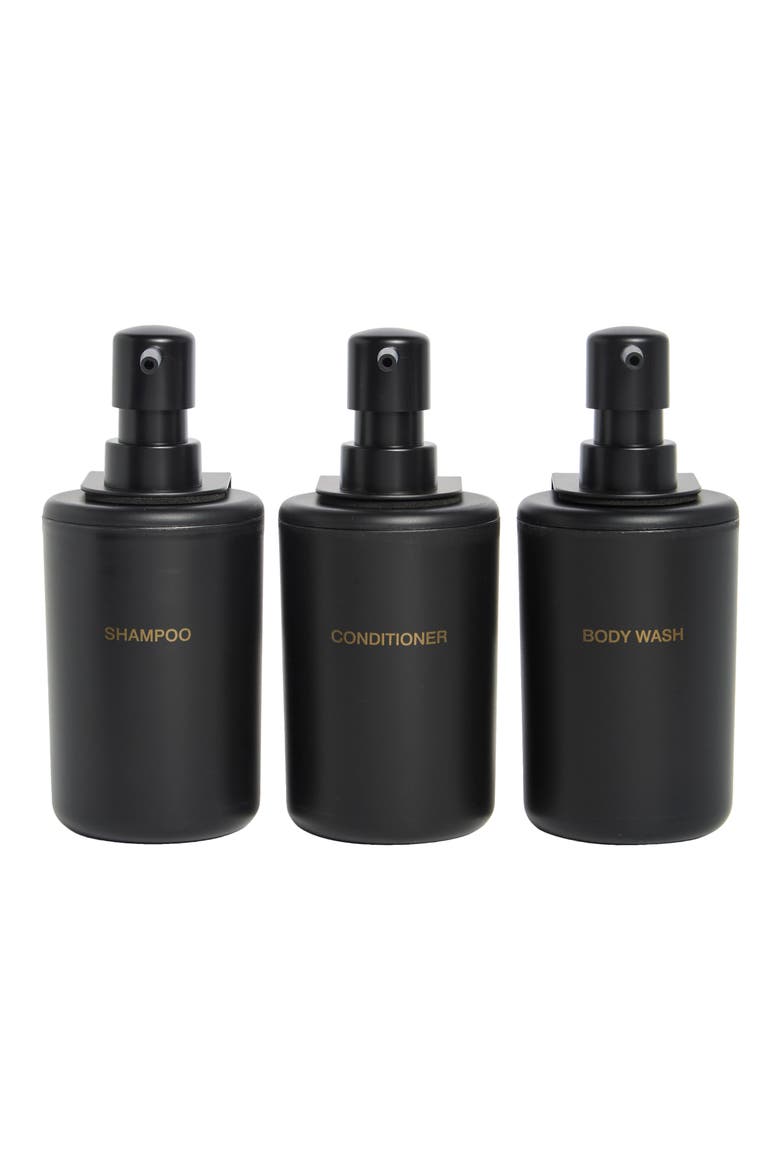 Set of 3 Plastic Shower Dispensers, Main, color, BLACK