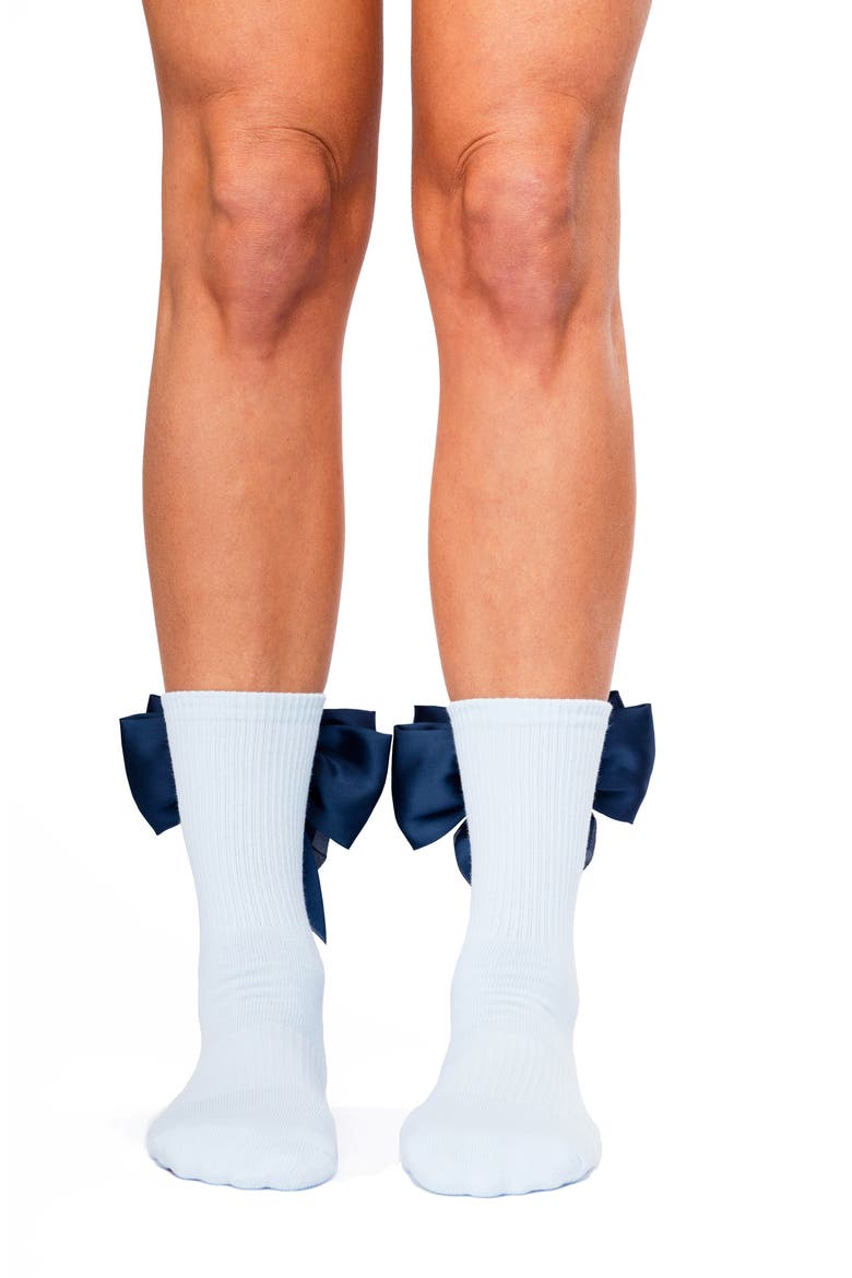 Anna Bow No-Slip Grip Crew Socks, Alternate, color, LIGHT BLUE/NAVY