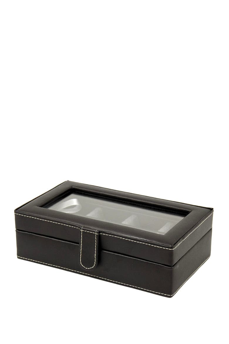 Black Leather Rectangular Window 12 Cufflink Box, Alternate, color, MULTI-COLOR