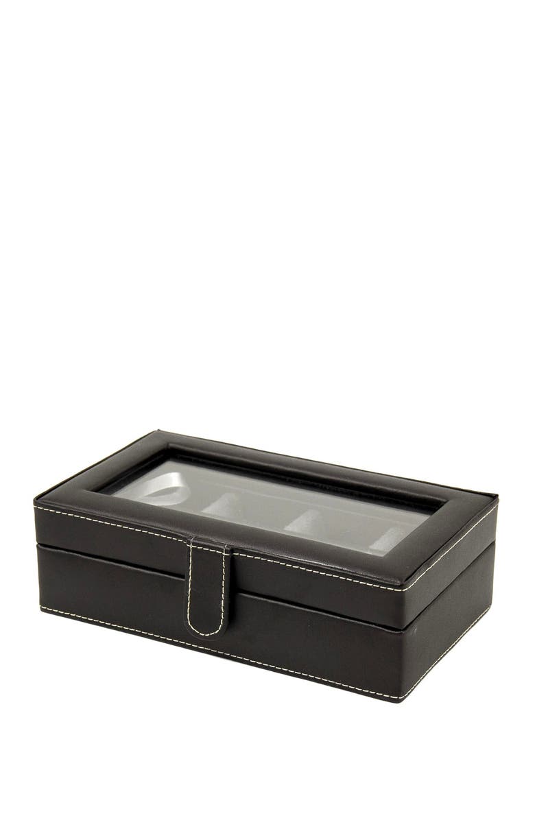 Bey-Berk Black Leather Rectangular Window 12 Cufflink Box, Alternate, color, Multi-Color