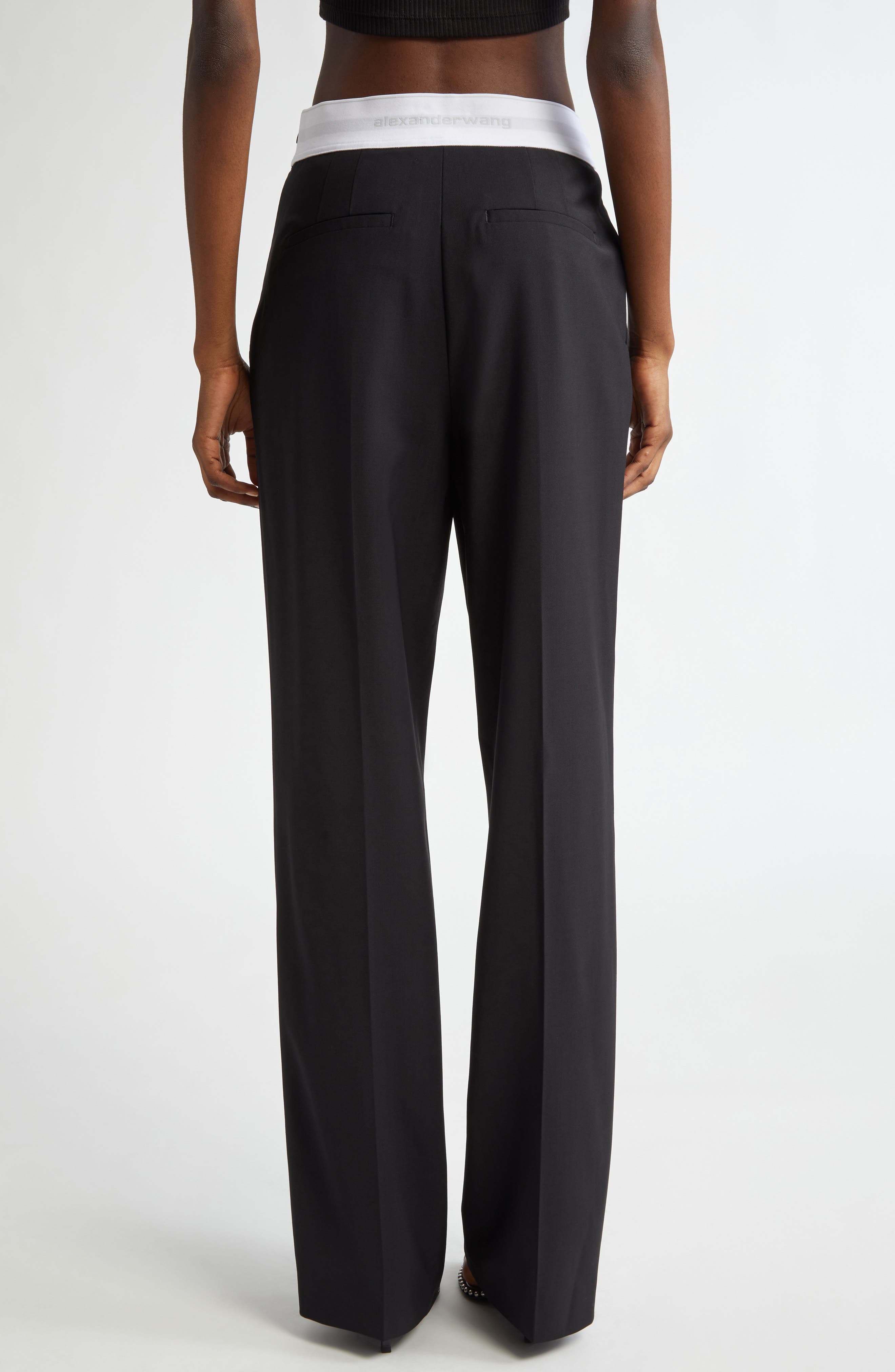 Alexander Wang Logo Elastic Waistband Pleated Stretch Wool Blend