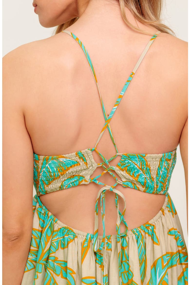 Frond Lace-Up Back Cotton Maxi Dress, Alternate, color, TAUPE/GREEN