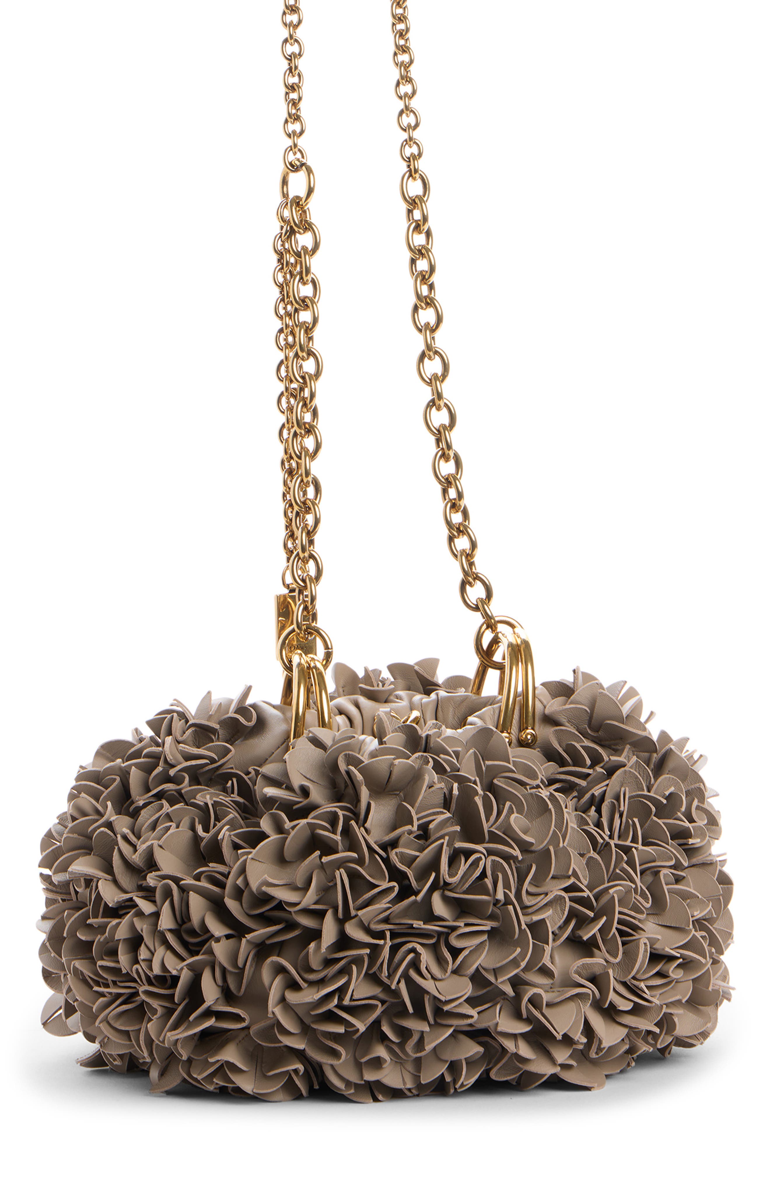 Chloé Pleated Flower Leather Crossbody Bag, Main, color, Woodsmoke