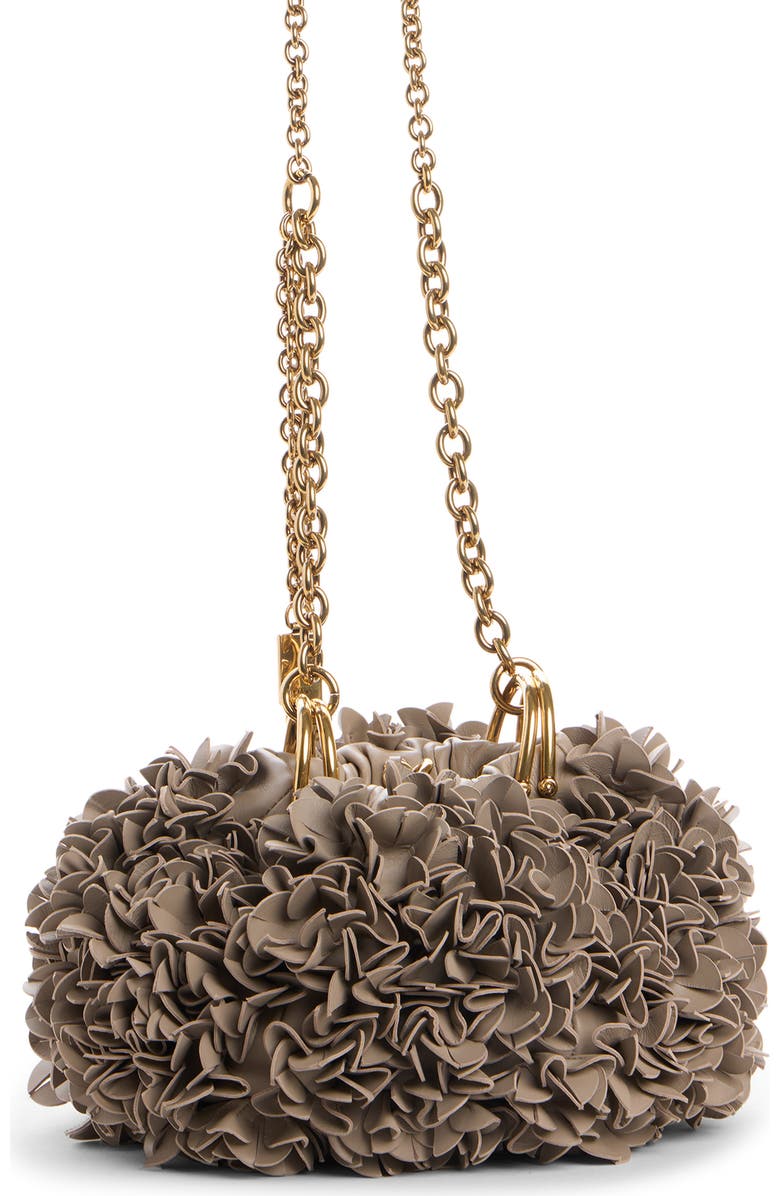 Chloé Pleated Flower Leather Crossbody Bag, Main, color, Woodsmoke