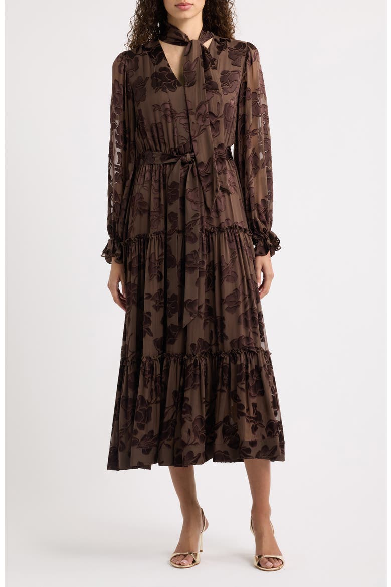 Tiana Floral Burnout Dress, Main, color, RAPSODY BROWN