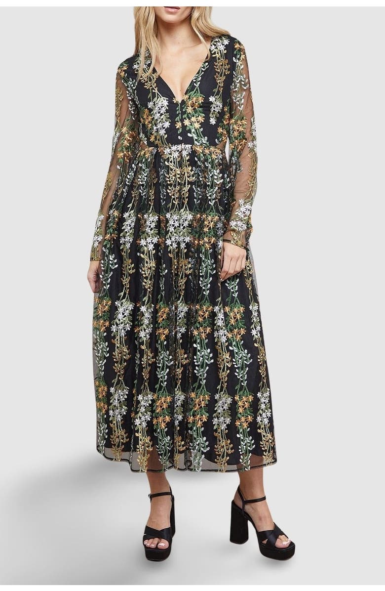 Oasis Open Back Long Sleeve Midi Dress, Alternate, color, Multi