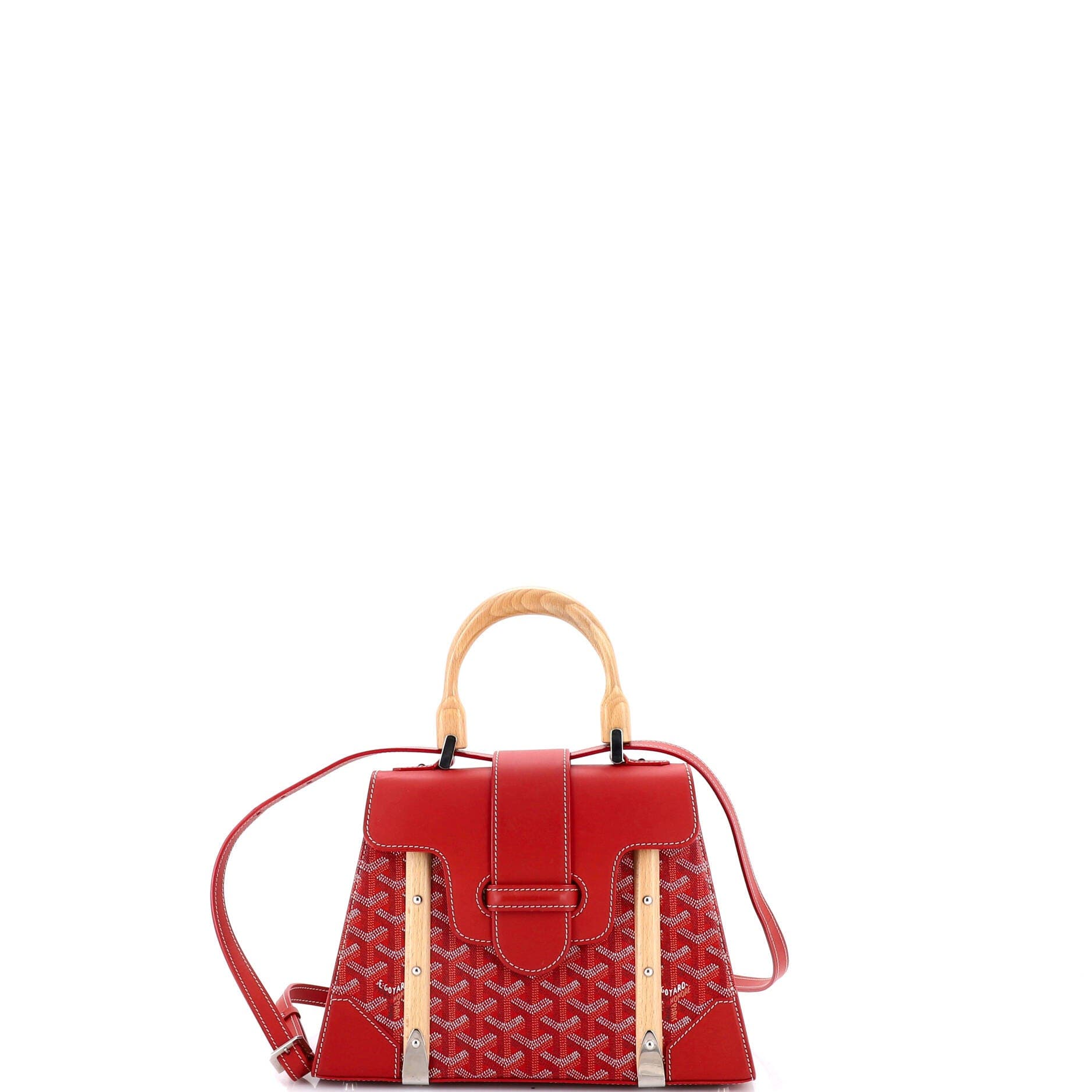 Pre-Owned Goyard Saigon Top Handle Bag Coated Canvas with Leather PM, Main, color, Red