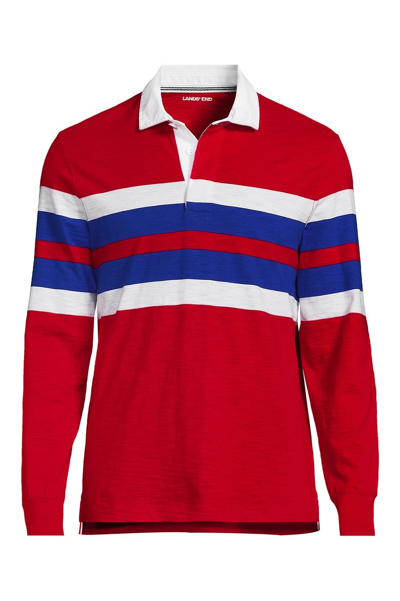 Long Sleeve Textured Rugby Polo, Alternate, color, Compass Red/Lapis Stripe