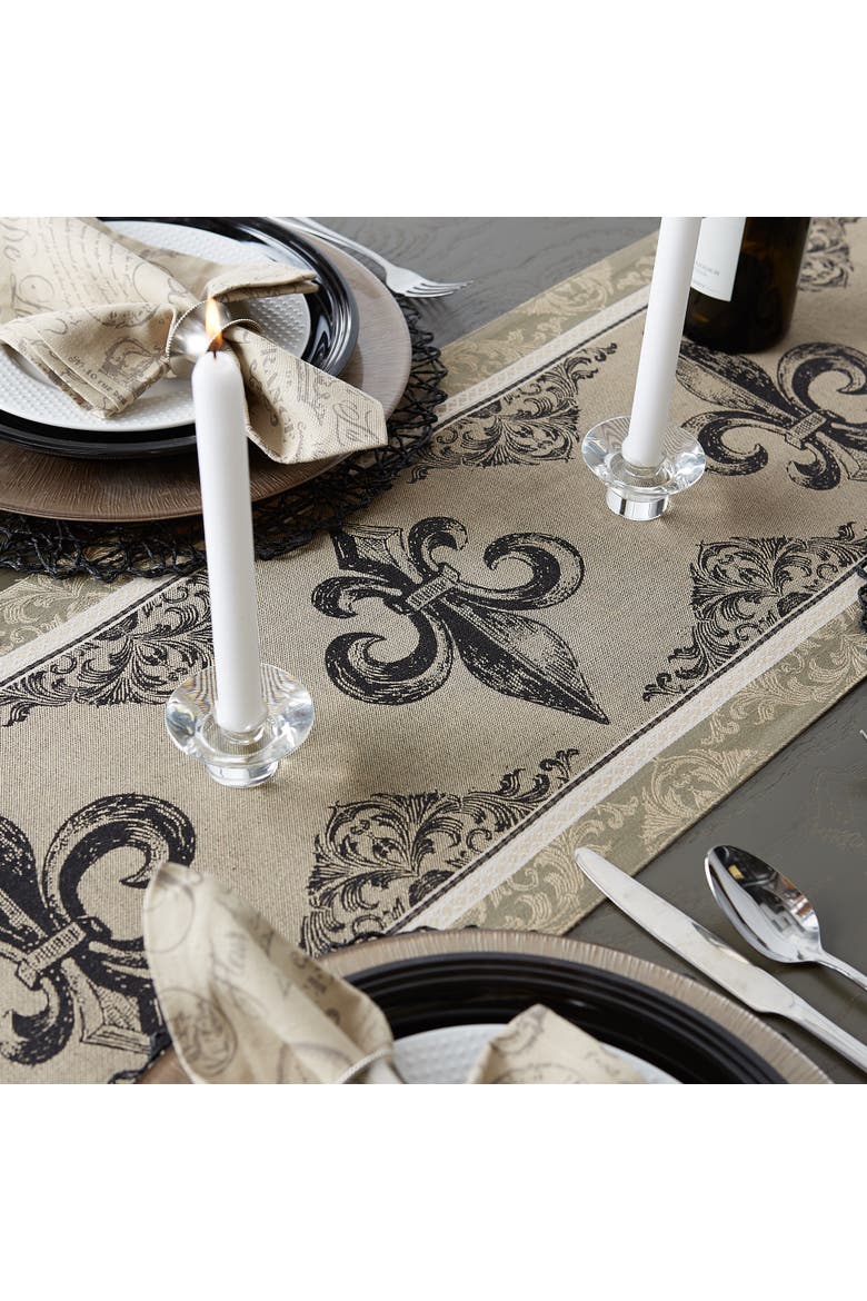 Fleur De Lis Stripe Jacquard Table Runner 14X72, Alternate, color, Gold