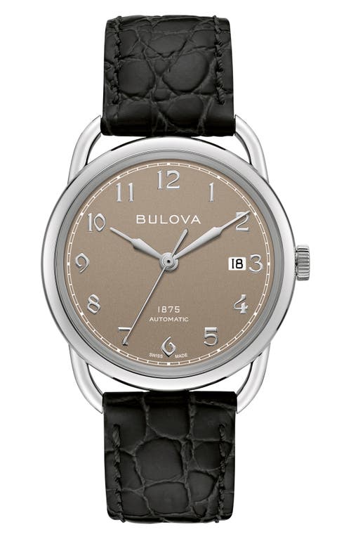 Joseph Bulova Commodore Leather Strap Watch, 38.5mm in Silver-Tone at Nordstrom