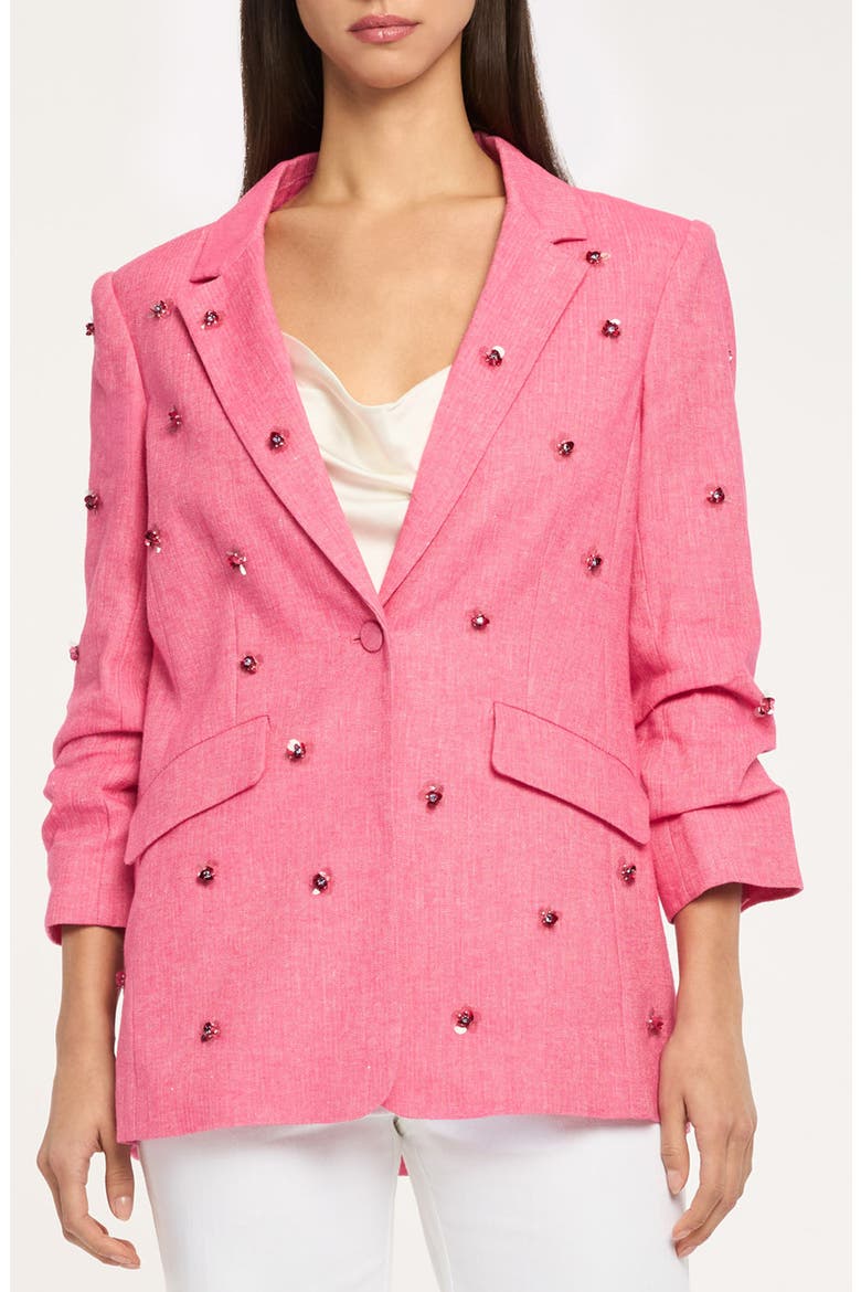 Kylie Embellished Linen & Cotton Blazer, Main, color, AZALEA