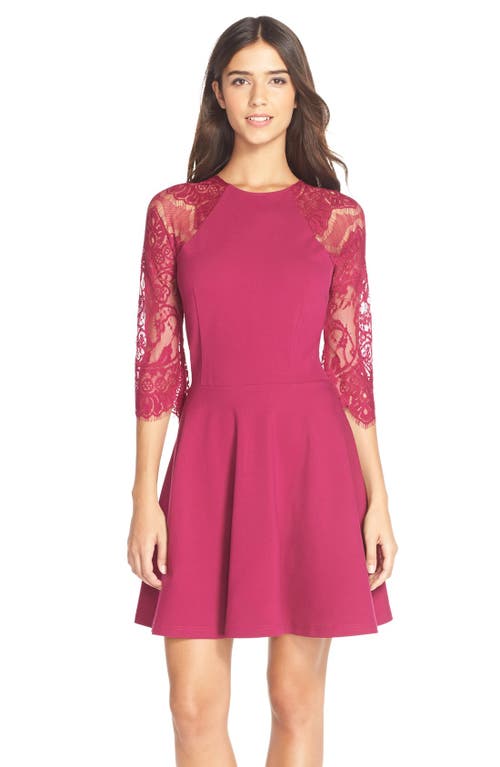 Bb Dakota By Steve Madden Bb Dakota 'yale' Lace Panel Fit & Flare Dress In Berry