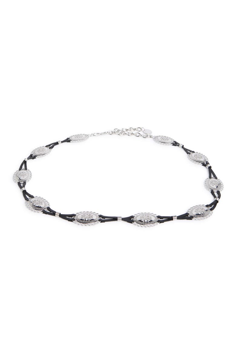 Leather Strand Western Concho Belt, Main, color, BLACK SILVER