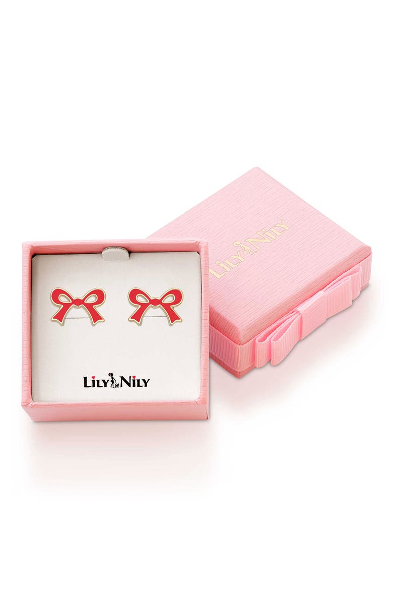 Kids' Bow Enamel Stud Earrings, Alternate, color, RED