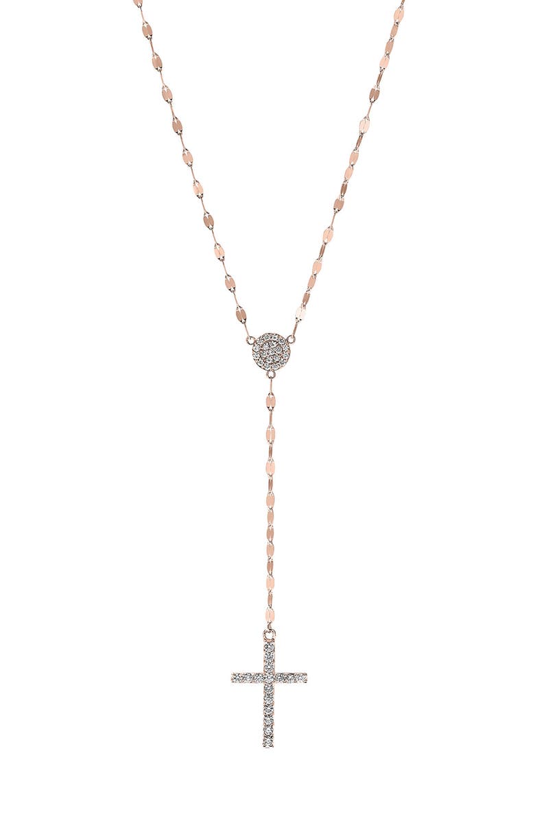 LANA 14K Gold Diamond Pavé Cross Pendant Necklace, Main, color, Rose Gold
