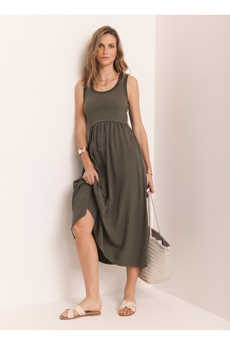 Ruched Trim Cotton Midi Dress, Alternate, color, Khaki