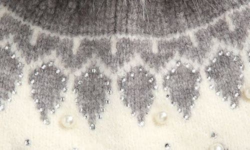 The Accessory Collective Kids' Embellished Fair Isle Pom Beanie In Gray