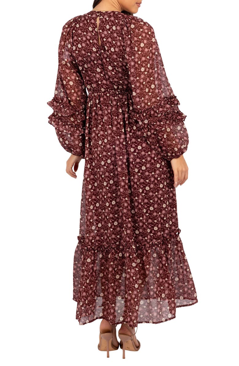 Petal & Pup Evian Floral Print Long Sleeve Maxi Dress, Alternate, color, Burgundy Multi